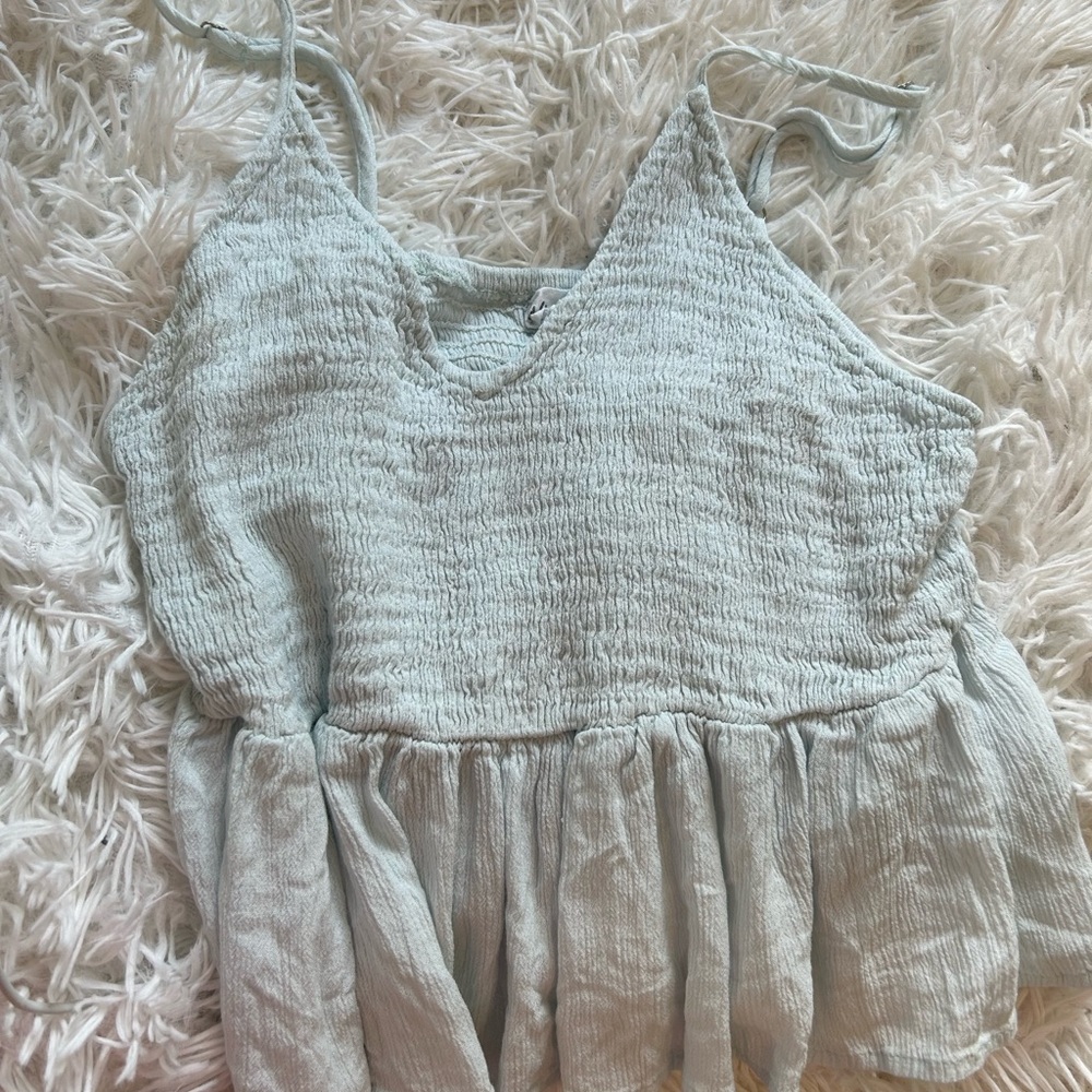 ruffle light blue tank top